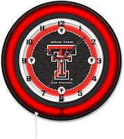Holland Bar Stool Clk19BKTXTech NCAA 19 in. Dia. Texas Tech University Double Neon Wall Clock Black