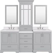 ARIEL Stafford 85 in. Double Oval Sink Bathroom Vanity Set with Carrara White Quartz Countertop 1.5 Edge in Grey