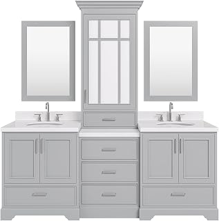 ARIEL Stafford 85 in. Double Oval Sink Bathroom Vanity Set with Carrara White Quartz Countertop 1.5 Edge in Grey