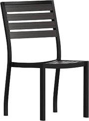 Flash Furniture Stackable Side Chair, Gray Wash | Faux Teak Poly Slats, Durable Construction, Commercial Use