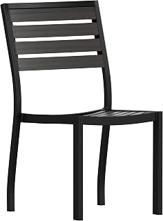 Flash Furniture Stackable Side Chair, Gray Wash | Faux Teak Poly Slats, Durable Construction, Commercial Use