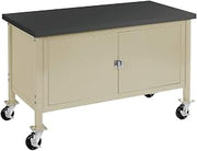 GLOBAL INDUSTRIAL Mobile Workbench with Security Cabinet, Phenolic Resin Safety Edge, 60 inchW x 30 inchD, Tan