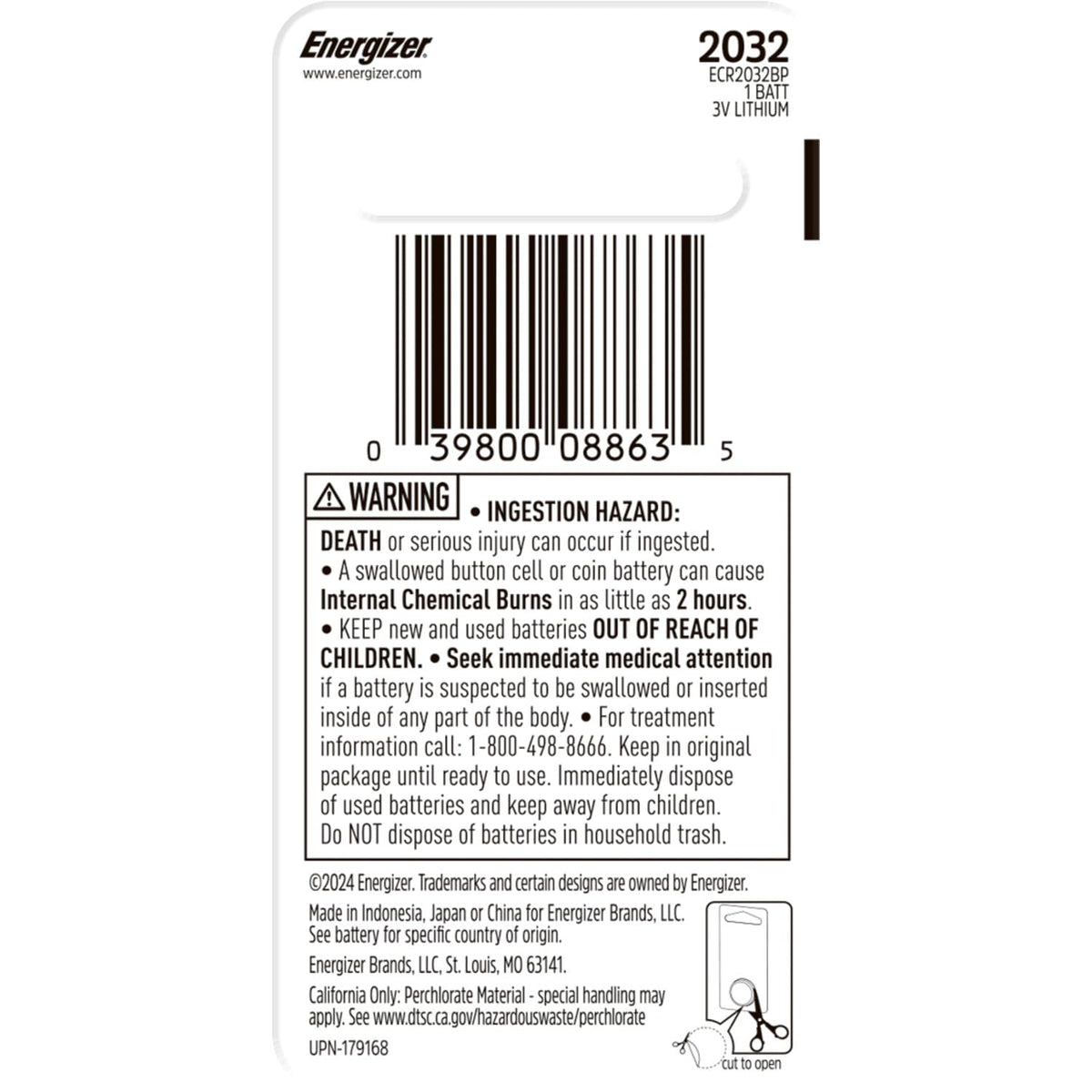 CR2032 Batteries (1 Pack) by Energizer – 1 Count (Pack of 1), Multicolor, Model ECR2032BP