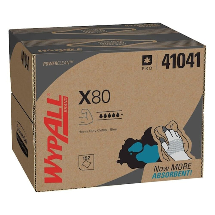 Kimberly-Clark WypAll 41041 X80 Wipers, BRAG Box, HYDROKNIT, Blue, 12 1/2 x 16 4/5, 160 Wipers/Carton