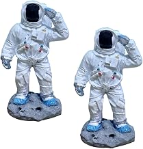 WOONEKY 2pcs Resin Astronaut Figurine Desktop Decor White Tabletop Ornament | Creative Spaceman Sculpture, Detailed Workmanship, Resin Build, Suitable for Desk or Table Display
