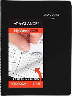 AT-A-GLANCE 2025 Appointment Book Planner, Weekly, 8" x 11", Large, Quarter-Hourly, DayMinder, Black (G5200025)