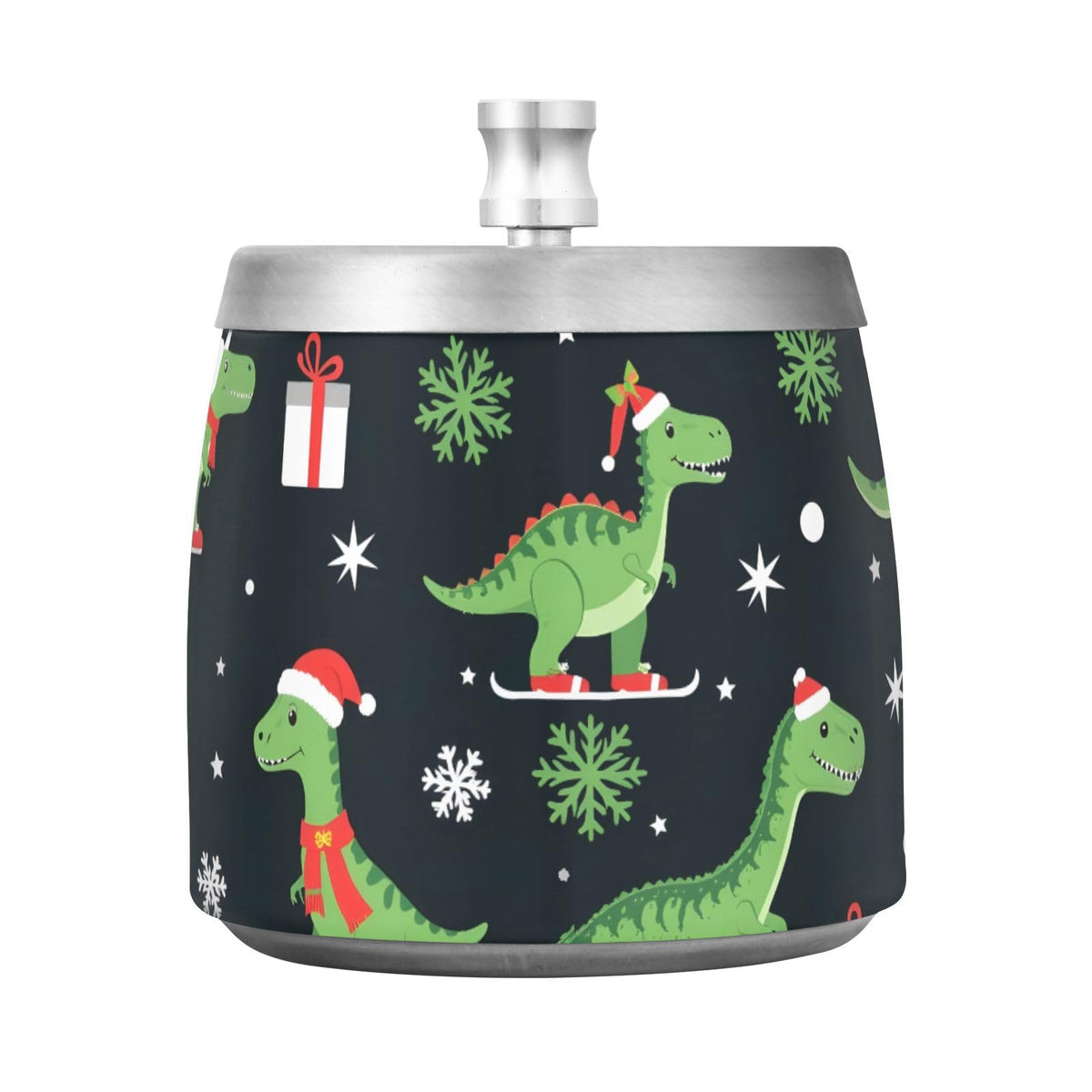 Christmas Dinosaur Pattern Splash Ashtray with Lid by ALAZA – Stainless Steel, C1180, Model g541129097p1082c1149s2657