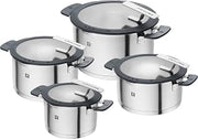 ZWILLING Simplify Stainless Steel Pot Set, 4 Pieces, Integrated Sieve, Suitable for Induction, Silver-Black
