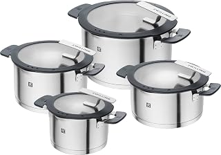 ZWILLING Simplify Stainless Steel Pot Set, 4 Pieces, Integrated Sieve, Suitable for Induction, Silver-Black
