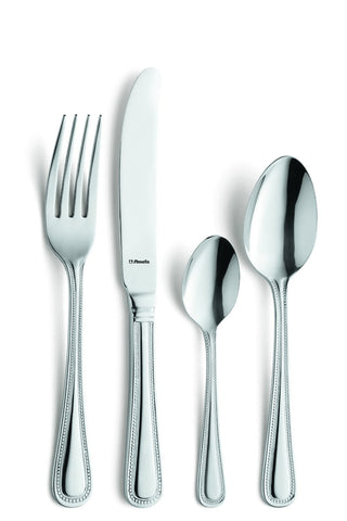 Monogram Bead 16 Piece Boxed Flatware Set for 4 people by Amefa – Regular, Stainless Steel, Pack of 16, Model 051500MV16B62