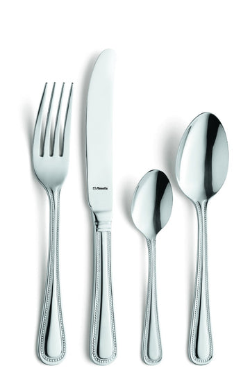 Monogram Bead 16 Piece Boxed Flatware Set for 4 people by Amefa – Regular, Stainless Steel, Pack of 16, Model 051500MV16B62