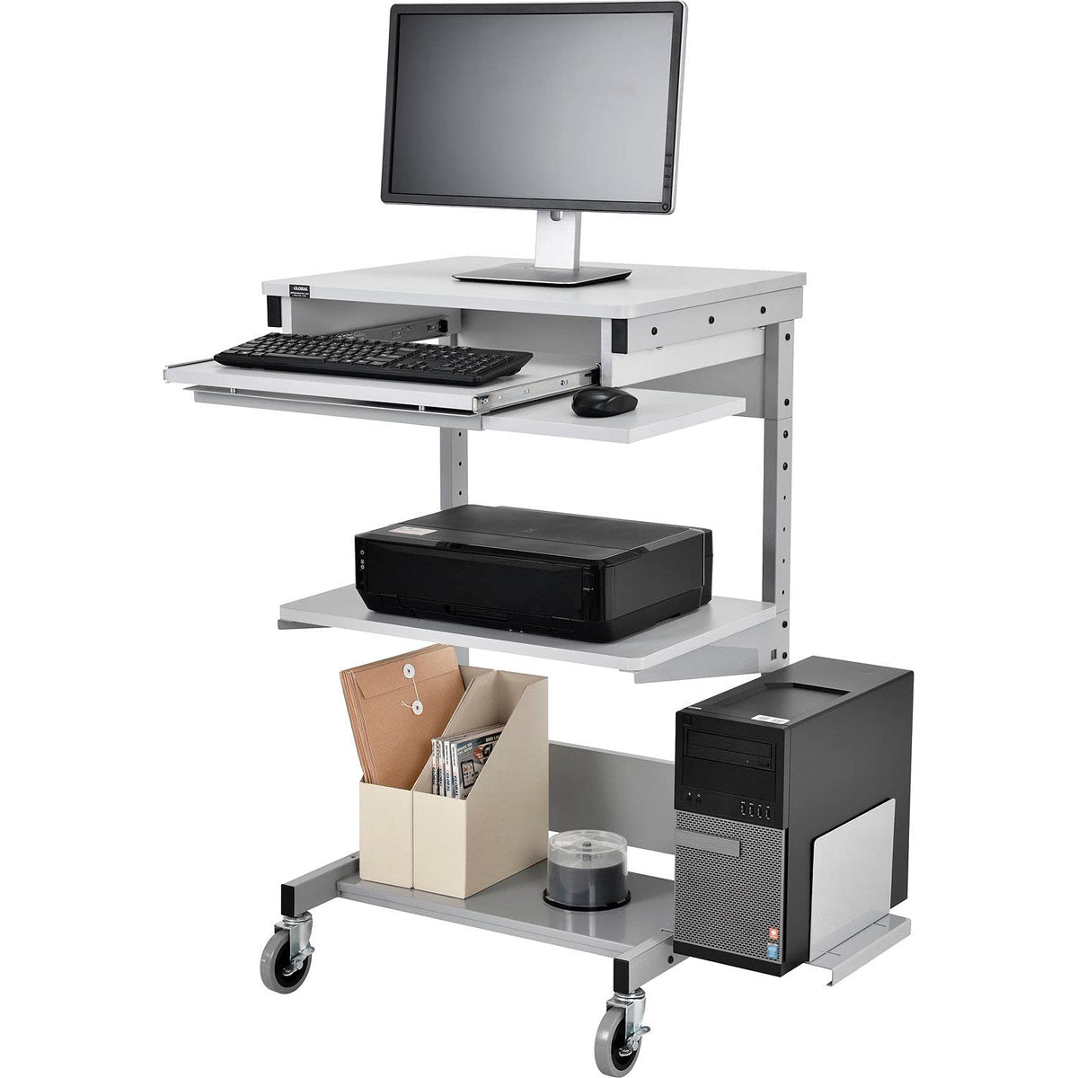 Mobile Computer Workstation with Keyboard by Global Industrial – 25.5 x 22 x 44.5 inches, Tubular,Steel, Grey, Model 506693
