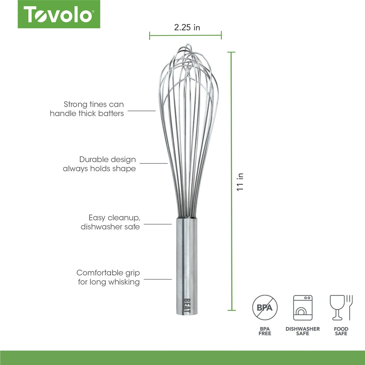Beat Whisk - 11 Inch by Tovolo – 11" Beat Whisk, Stainless Steel, Silver, Model 81-5990P