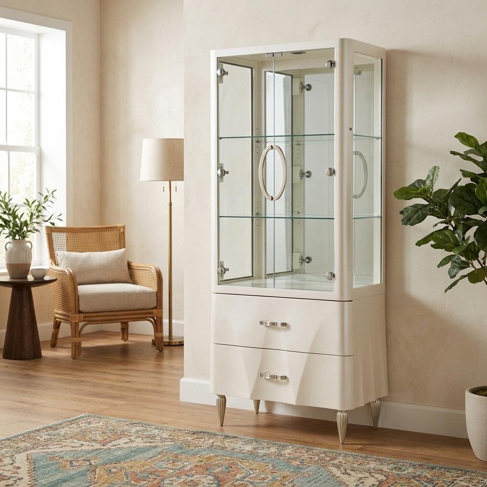 Display Cabinet Creamy Pearl with Glass Doors by Bison office – Solid; Manufactured Wood, Beige