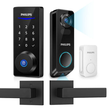 Built-in WiFi Smart Lock + 2 Levels Bundle with Security Video Doorbell Camera by PHILIPS – Pack of 2