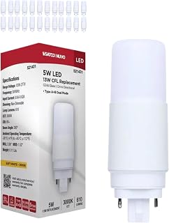 Satco S21431 5W LED PL G24d 2-Pin, Type A/B Dual Mode (Ballast Compatible or Bypass), 3000K Soft White, 610 Lumens, Replaces 13W CFL, Frosted Lens, 120-277V, Damp, NSF (24 Pack)