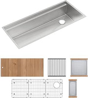 Elkay CS45K Circuit Chef 45-1/2" Undermount Single Basin Stainless Steel Kitchen Sink with Basin Rack, Colander, and Cutting Board - Stainless Steel/Cherry