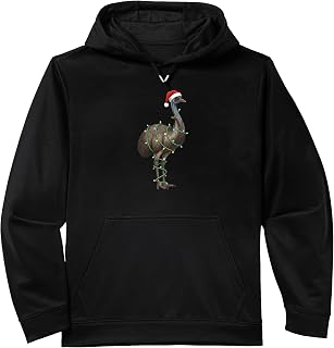 Bird, Emu Wearing Santa Hat Wrapped In Holiday Lights Play Performance Hoodie