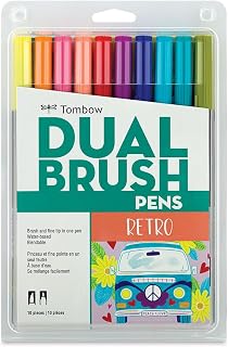 Tombow 56217 Dual Brush Pen Art Markers, Retro, 10-Pack. Blendable, Brush and Fine Tip Markers