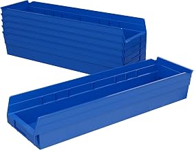 Akro-Mils 30164 Heavy Duty Plastic Shelf Bins, 24"x 6.5"x 4", Blue, 6-Pk