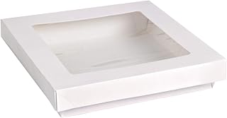 PacknWood 210KRAYWH195 - White Box with Window - White Square Paper 2-Piece Box with Window Lid - white bakery box with window (60 oz Capacity) - (7.1" x 7.1" x 2") (200 per case)