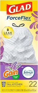 Glad Forceflex Gain Lavender Scent 13 Gallon Drawstring Trash Bags, 22 Count