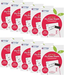 Pacon Array GoWrite! Self-Adhesive Dry Erase Sheets, 8.5" x 11", White, 5/Pack, Case of 10 Packs, 50 Sheets Total