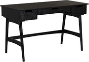 Linon Dutton Black Wood and Rattan Writing Desk with Three Storage Drawers