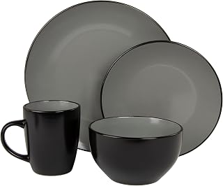 10 Strawberry Street 16 Piece Two Tone Coupe Dinnerware Set - Black/Gray