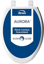 Bemis Aurora Slow Close Toilet Seat, Easy Clean Hinges and Adjustable Perfect Fit Plastic Seat, Made in USA, Elongated, Cotton White