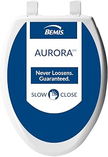 Bemis Aurora Slow Close Toilet Seat, Easy Clean Hinges and Adjustable Perfect Fit Plastic Seat, Made in USA, Elongated, Cotton White