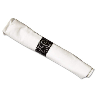 Hoffmaster CaterWrap Linen-Like White Dinner Napkin and Heavyweight Black Cutlery, 17 x 17 inch - 50 per pack - 2 packs per c