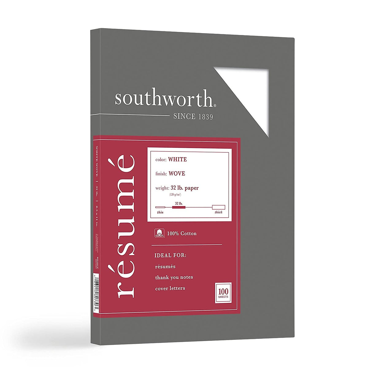 ® 100% Cotton Résumé Paper by Southworth – 8.5" X 11", Cotton, White, Model RD18CF