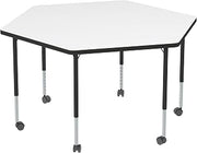 Learniture Structure Series Mobile Hex Collaborative Adjustable Height Table