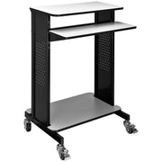 Mobile Computer Workstation with Keyboard & Mouse Tray by Global Industrial – 28.75"W x 21.88"D x 46"H, Steel/Laminate, Grey, Model 277216