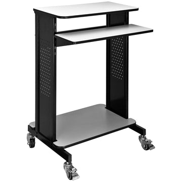 Mobile Computer Workstation with Keyboard & Mouse Tray by Global Industrial – 28.75"W x 21.88"D x 46"H, Steel/Laminate, Grey, Model 277216