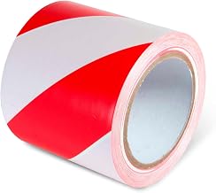 Global Industrial Striped Hazard Warning Tape, 4" W x 108'L, 5 Mil, Red/White, 1 Roll