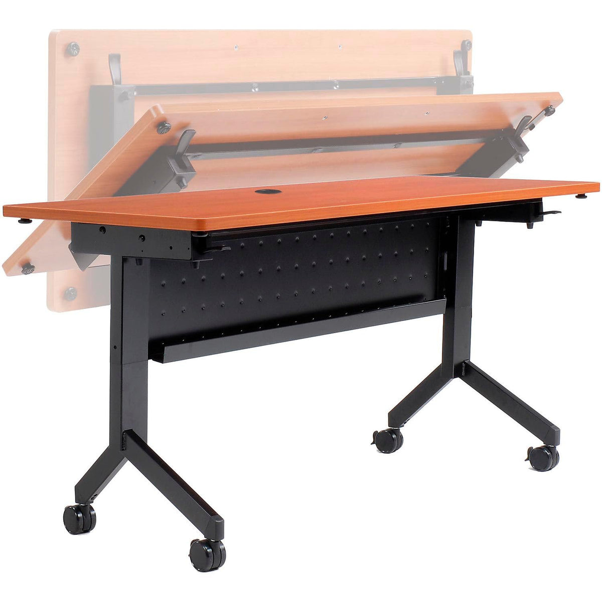 Flip-Top Training Table by Global Industrial – 48" x 24" x 29.5", Laminate, Cherry, Model 695123