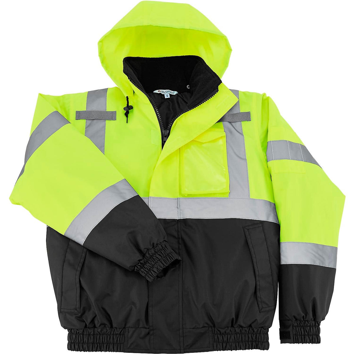 Hi-Vis Safety Bomber Jacket by Global Industrial – Polyester Quilted Lining, Lime Green, Model 641644LM