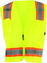 OccuNomix Hi-Vis Safety Vest, Two-Tone Zip Mesh, Class 2, Yellow, L