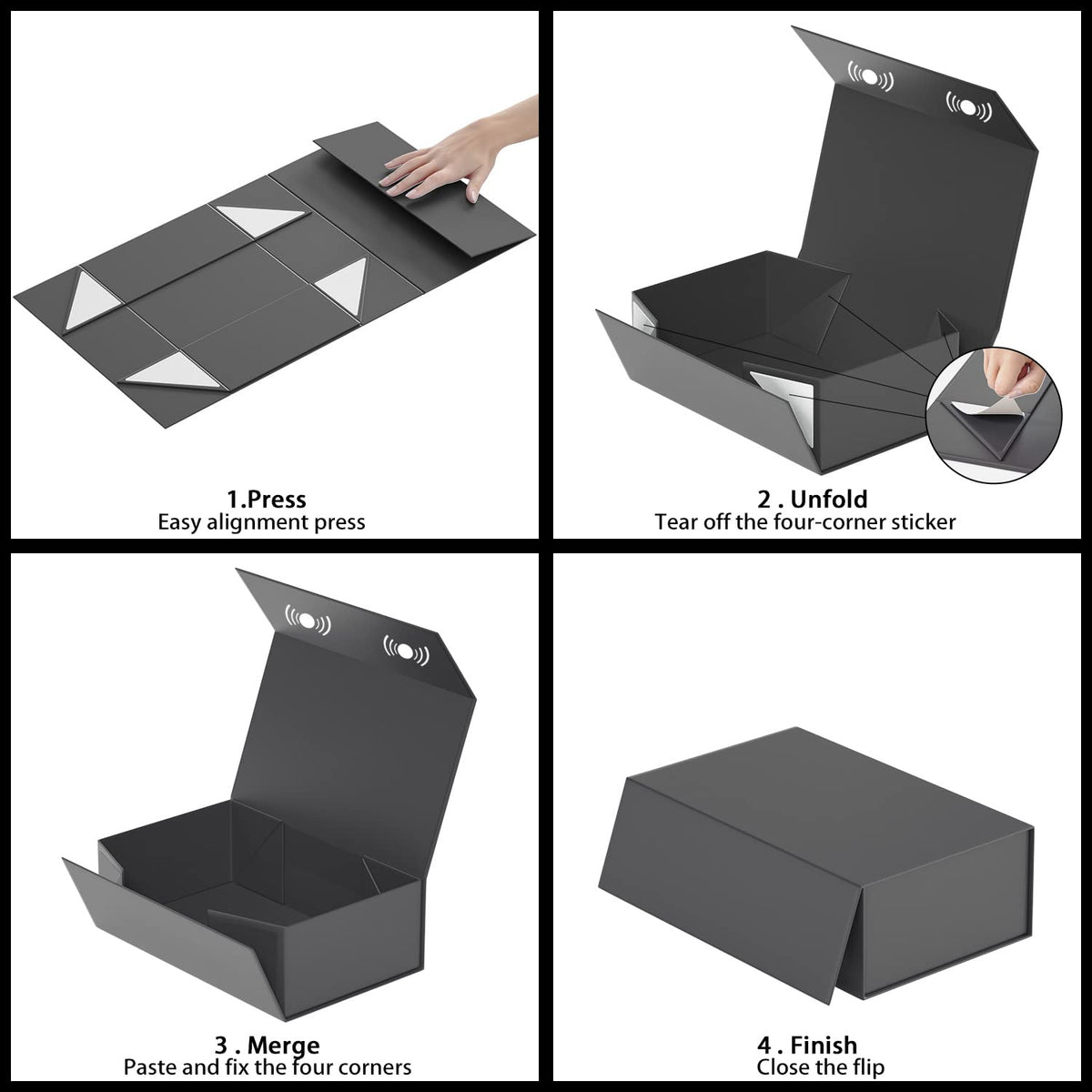 Ryddoy Gift Boxes with Lids, 9.5 x 6 x 3 Inch, Black 5 Pack