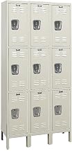 Hallowell 3-Tier Galvanite Corrosion-Resistant Locker - 12X12x24" Opening - 3 Lockers Wide - Set-Up - Putty