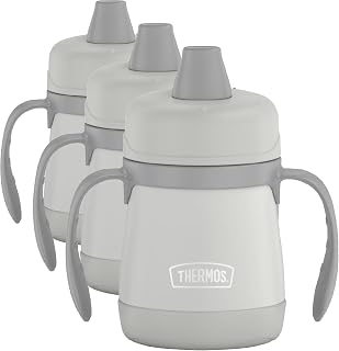THERMOS Kids Stainless Steel Sippy Cup with Handles, 7 Ounces, Pastel Gray (Pack of 3)