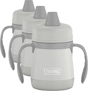 THERMOS Kids Stainless Steel Sippy Cup with Handles, Pastel Gray, 7 Ounces (Pack of 3)