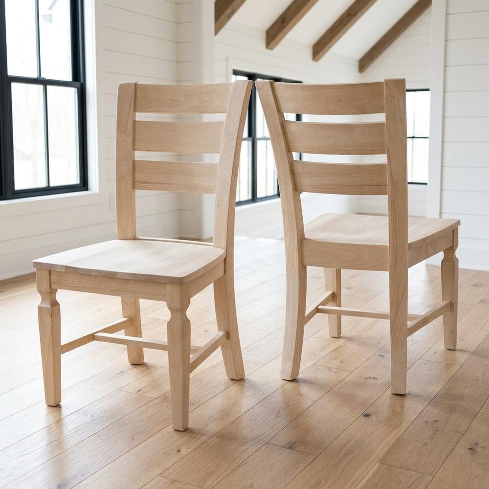 Solid Wood Ladder-Back Dining Chairs Set of by Furnifact – Wood, Beige, Pack of 2