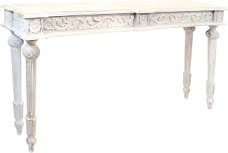 Starlight Canyon Home Solid Mango Wood Console Table with Handcarved Detailing, Entryway Table Sofa Table Behind Couch Hallway Foyer Table, Antique White