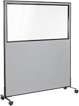 Global Industrial 60-1/4"W x 75" H Mobile Office Partition Panel with Partial Window, Gray