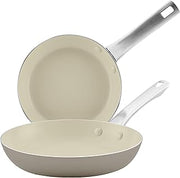 Farberware Vibrance Ceramic Nonstick Frying Pans/Skillet Set with Stainless Steel Handle, Dishwasher Safe, 8 Inch and 10 Inch Open Skillets - Silver