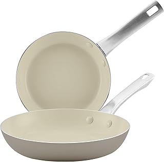 Farberware Vibrance Ceramic Nonstick Frying Pans/Skillet Set with Stainless Steel Handle, Dishwasher Safe, 8 Inch and 10 Inch Open Skillets - Silver