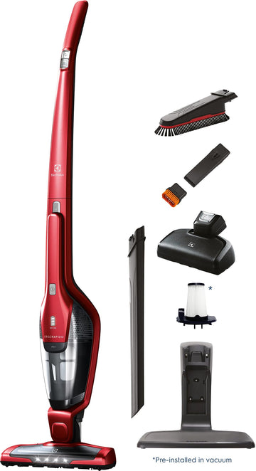 Ergorapido Pet Cordless 2-in-1 Vacuum Cleaner with Motorized Pet Nozzle for Easy Pet Hair Removal by Electrolux – 0.5 liters, Chili Red, Model EHVS3510AR